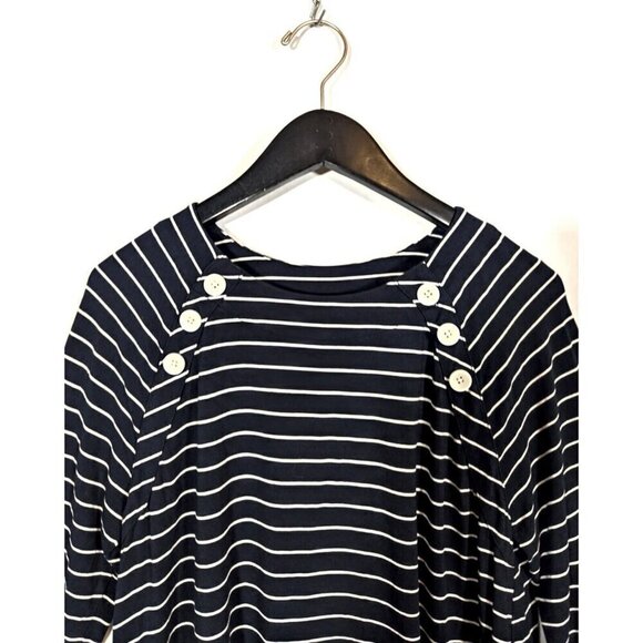J Jill Wearever Navy Blue White Striped Top Sz M Scoop Neck 3/4 Sleeve Nautical - Picture 3 of 8
